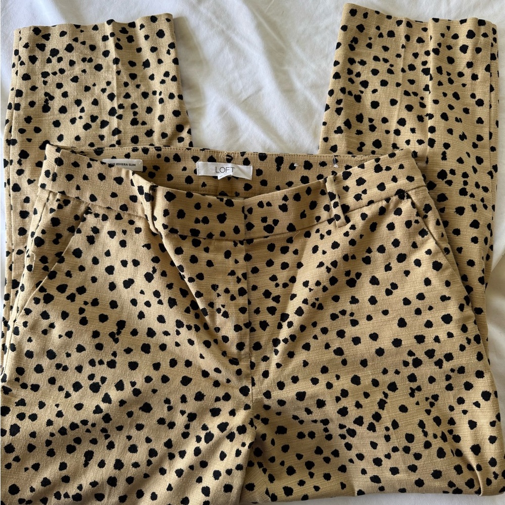 LOFT Tan with Black Spot Print Slim Trousers